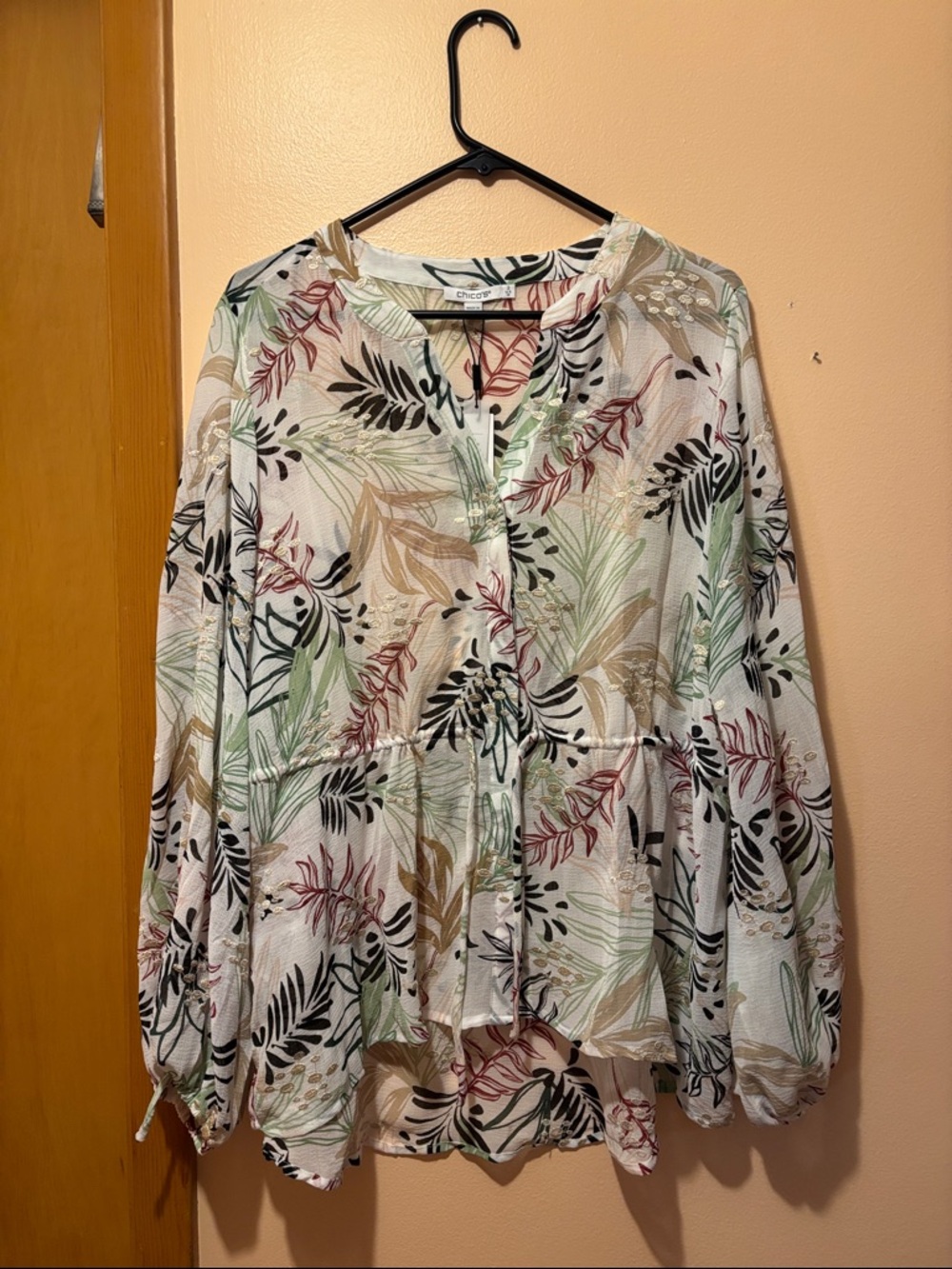 Chico's White Botanical Print Peplum Blouse